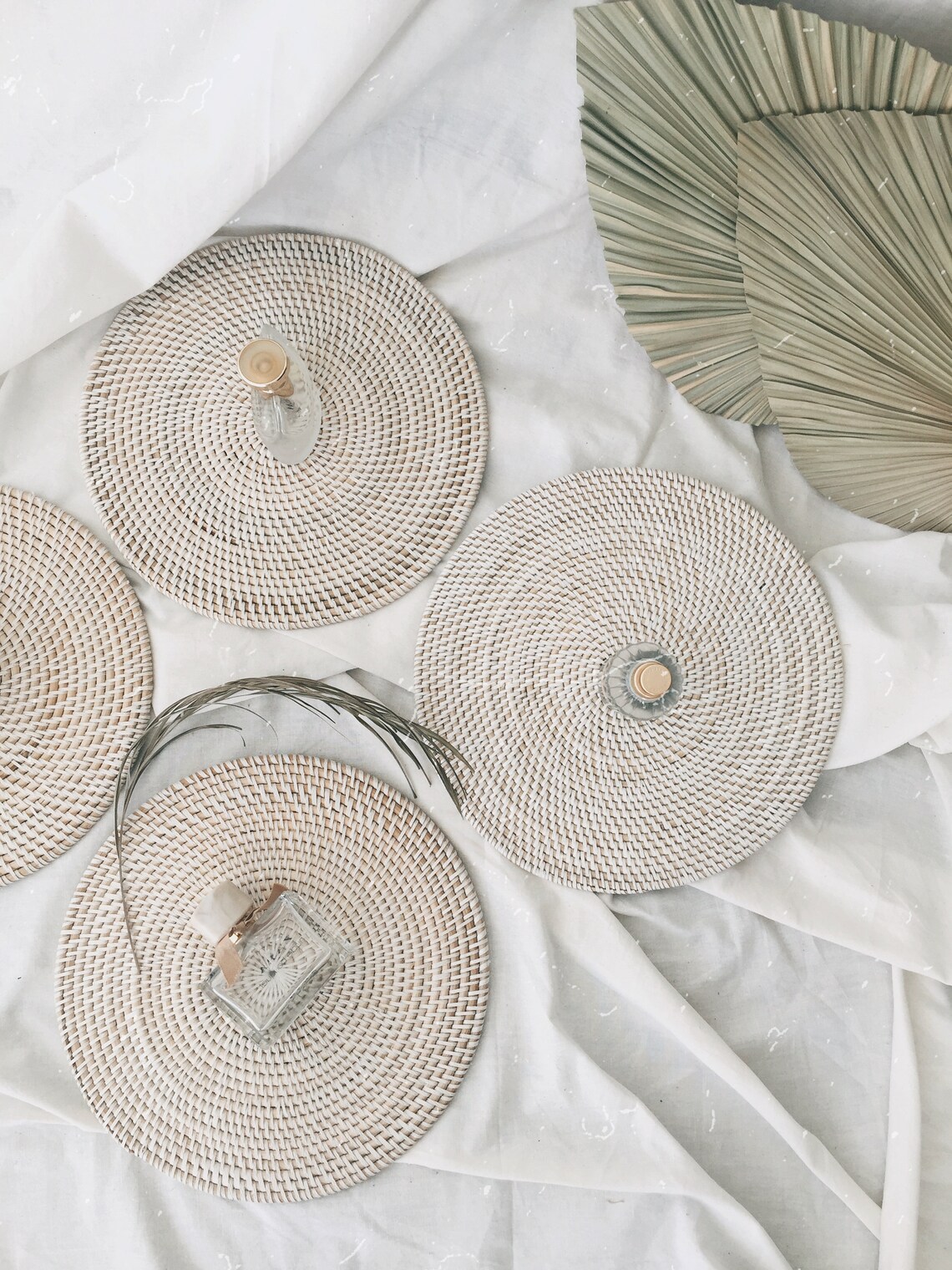 Round White Rattan PlacematsWhitewashed Color Placemats Etsy