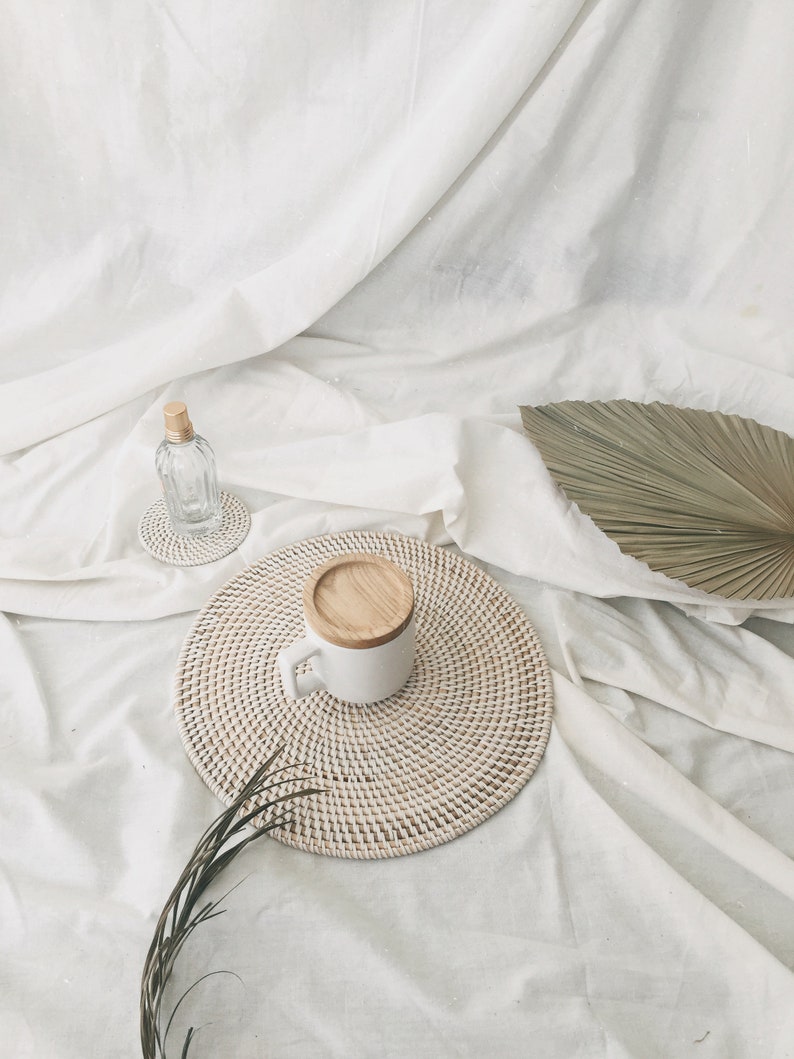 Round White Rattan Placemats White Color Placemats Dining Etsy