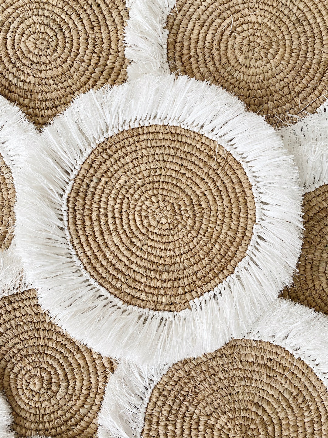Natural White Fringe Placemats, Boho Placemats, White Fringe Placemats ...