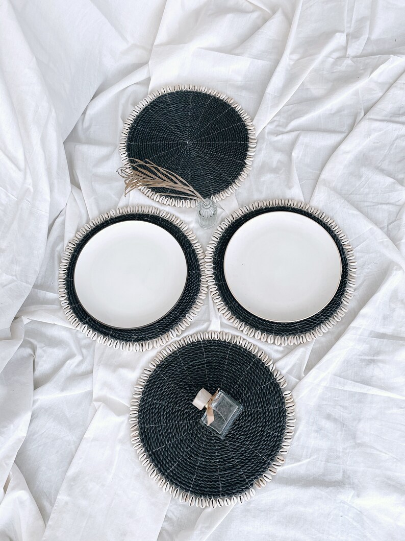 Black Shell Placemats Straw Wicker Placemats Bali Placemats Etsy