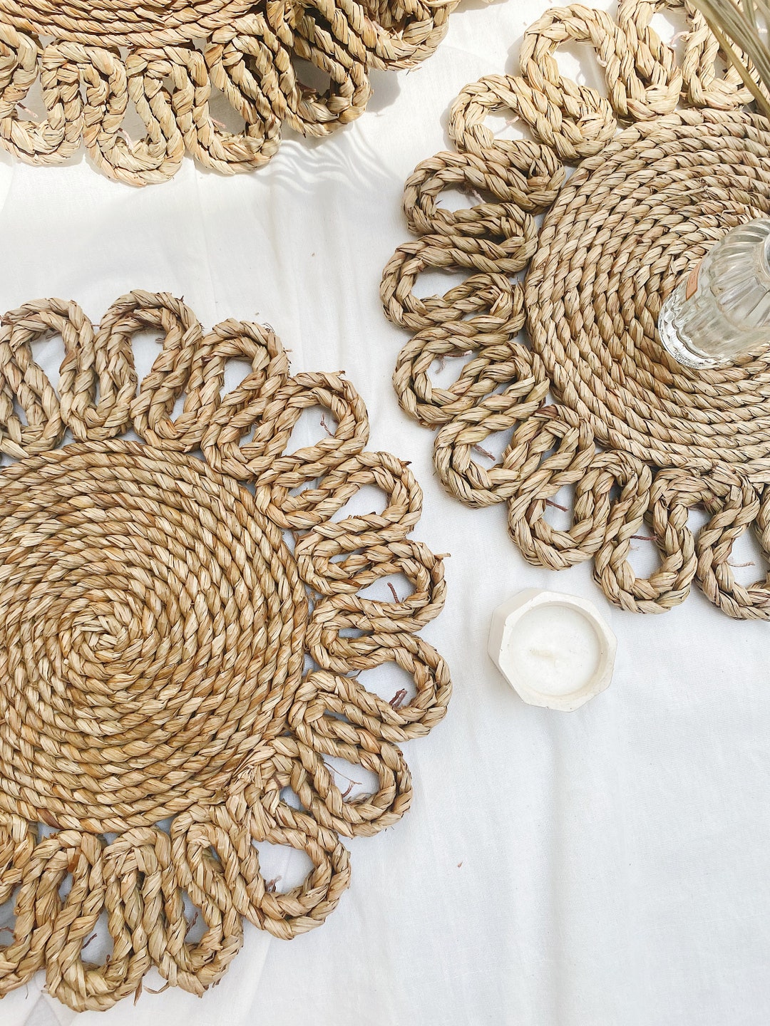 Flower Seagrass Natural Placemat, Natural Home Decor, Bohemian Natural