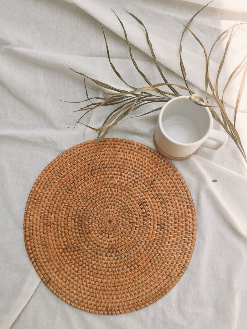 Honey Round Rattan Placemats Honey Natural Color Placemats Etsy