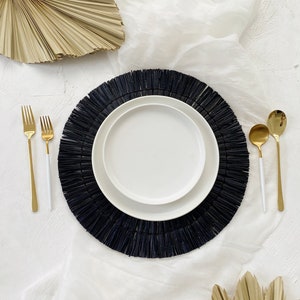 Black Mendong Placemats,Boho Placemats,Traditional Placemats,Handwoven Placemats,Table decor pad, seagrass placemats, Straw Boho Placemats