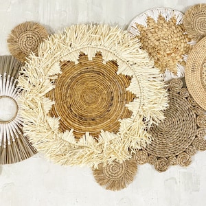 Set of 9 Boho Wall Basket & Wall Decor, Natural Wall Decor,Boho Wall Art,Bohemian Wall Decor,Seagrass Wall Decor,Natural Living Room Decor