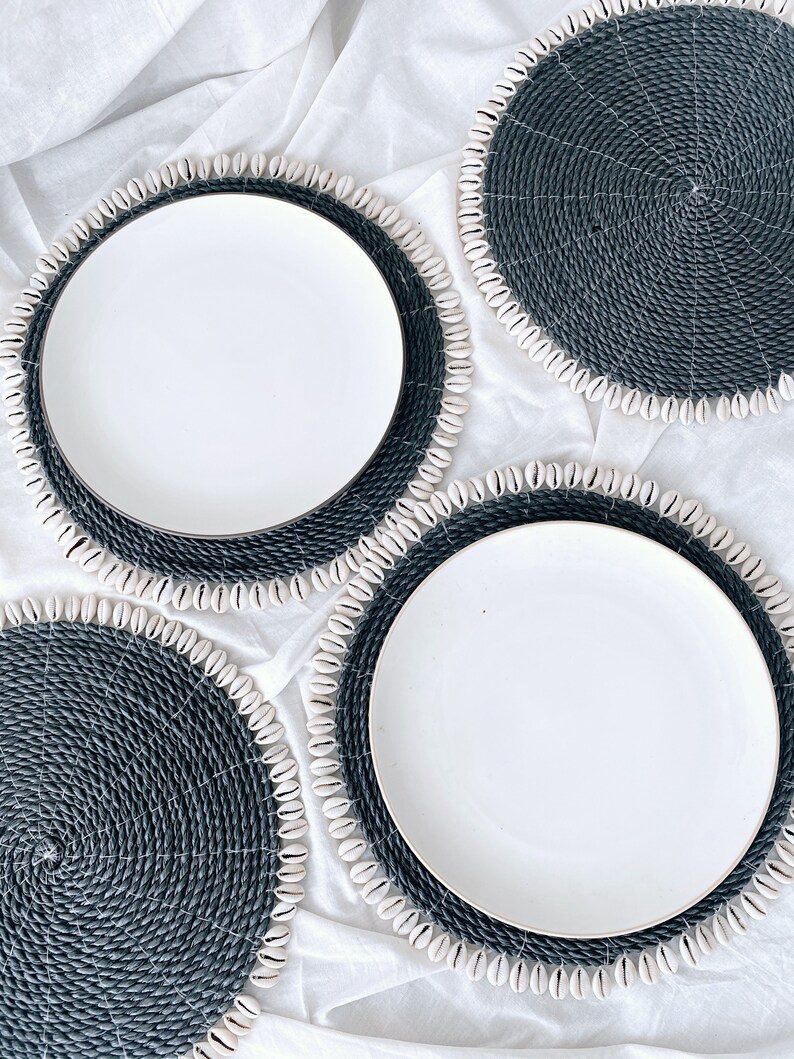 Black Shell Placemats Straw Wicker Placemats Bali Placemats Etsy