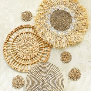 Set of 7 Boho Wall Basket & Wall Decor, Natural Wall Decor,Boho Wall Art,Bohemian Wall Decor,Seagrass Wall Decor,Natural Living Room Decor