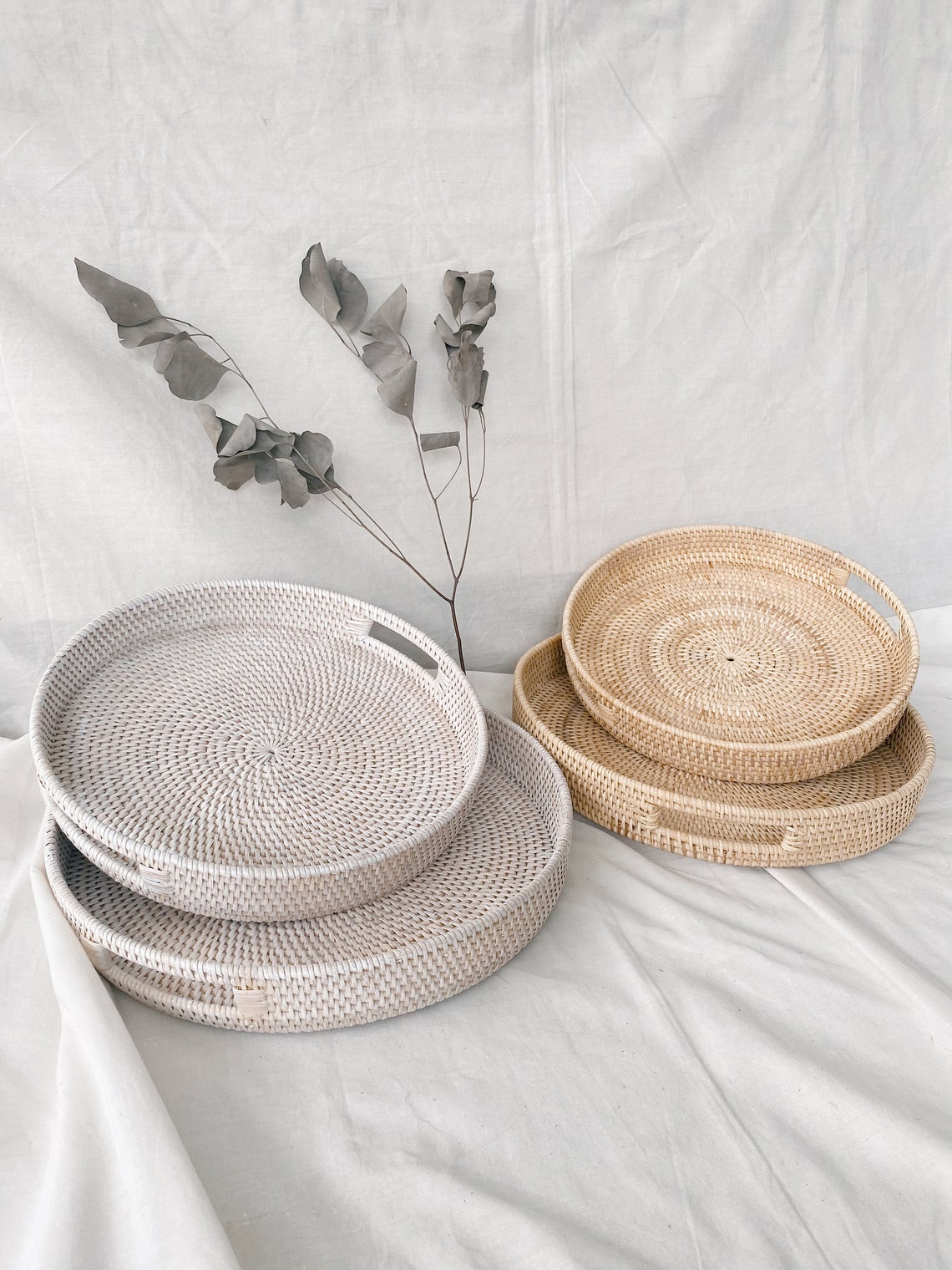 Set of 2 Rattan Tray Boho Tray Straw serving tray Woven Etsy