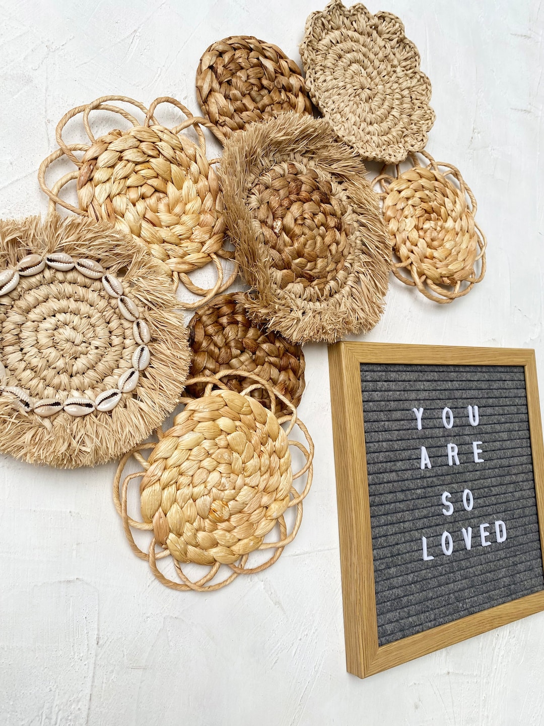 Boho Wicker Wall Basket Set: Natural Woven Nursery Decor ( FRAME NOT ...