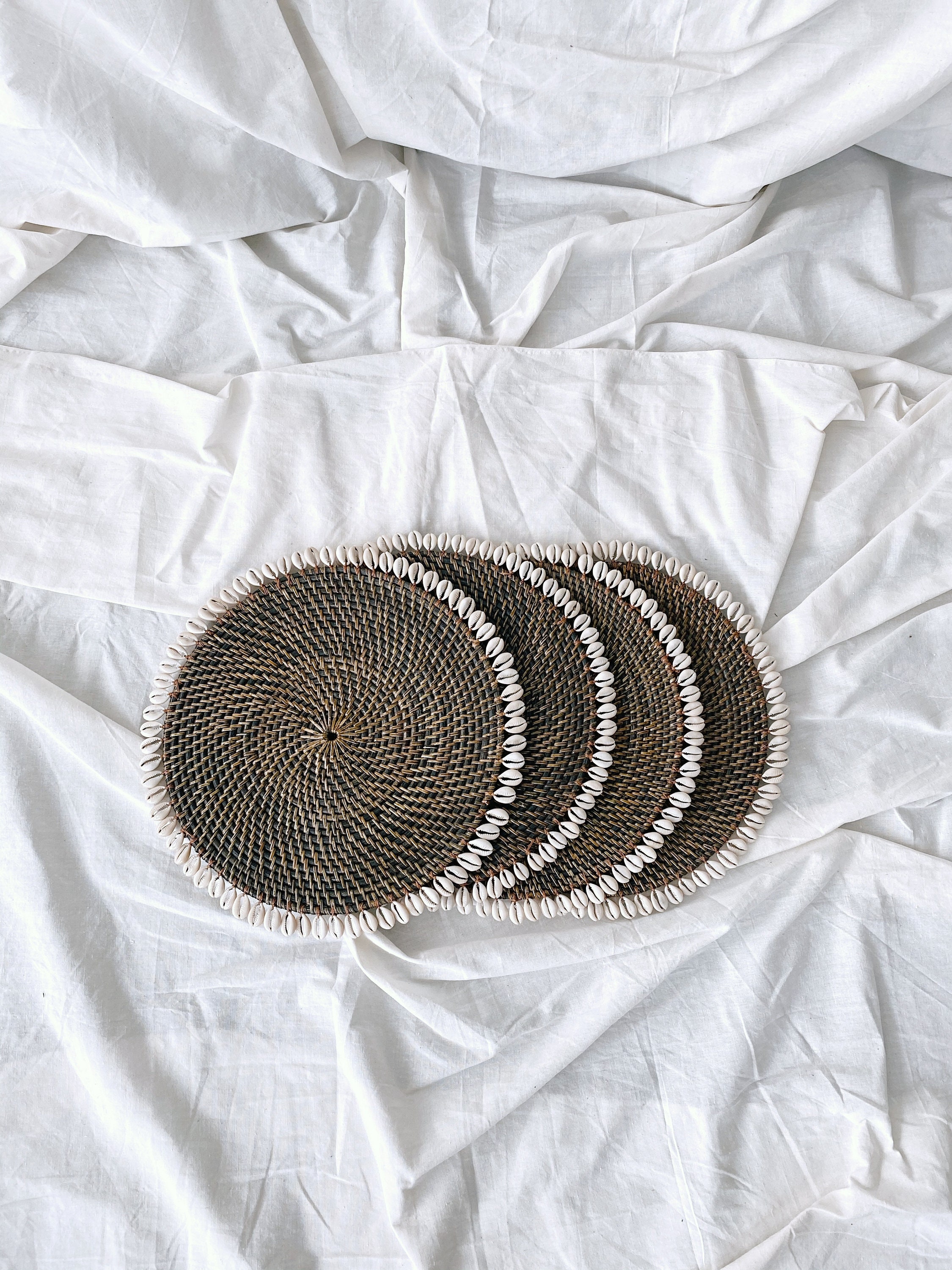 Dark Brown Rattan Shell Placemats Shell Placemats Straw Etsy