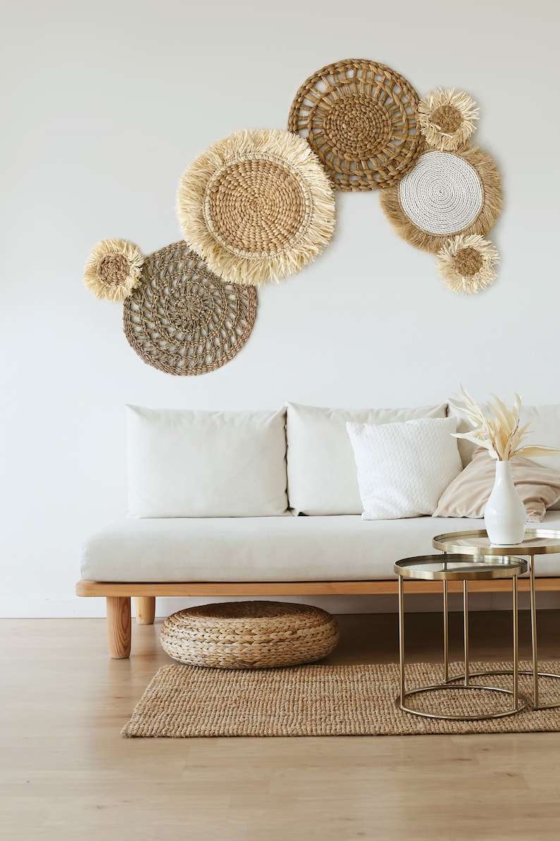 Set of 7 Boho Wall Basket and Wall Decor Natural Wall Decor Etsy