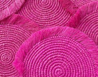 Pink Raffia Placemats, Boho Placemats, Fringe Placemats, Raffia Placemats & Table Charger,Placemats for Round Table,Pink Raffia Placemats