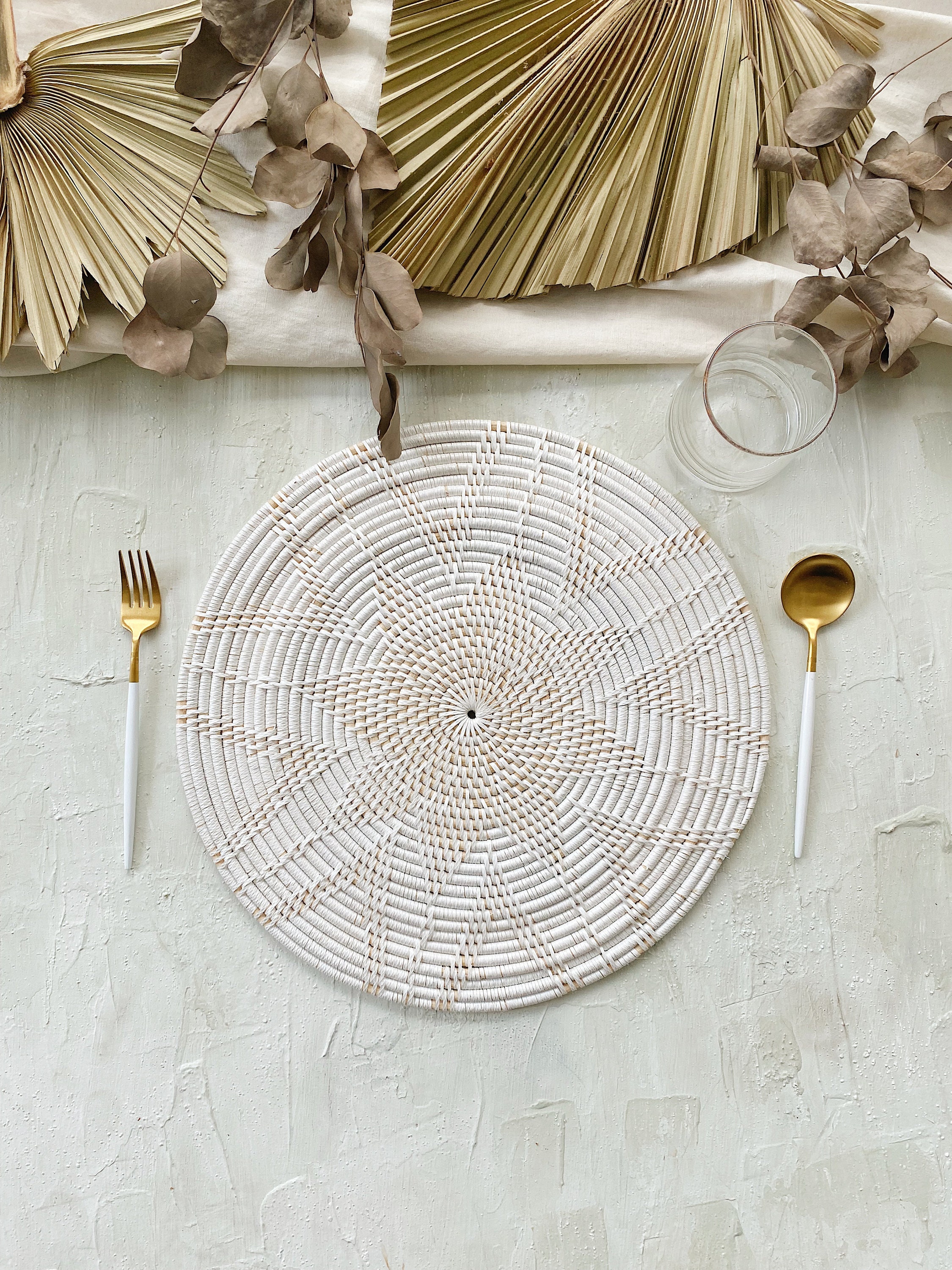 Star Round White Rattan Placemats Whitewashed Color Placemats Etsy