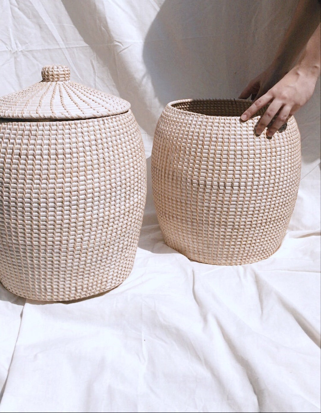Whitewashed Rattan Basket With Lids Rattan Big Container Etsy