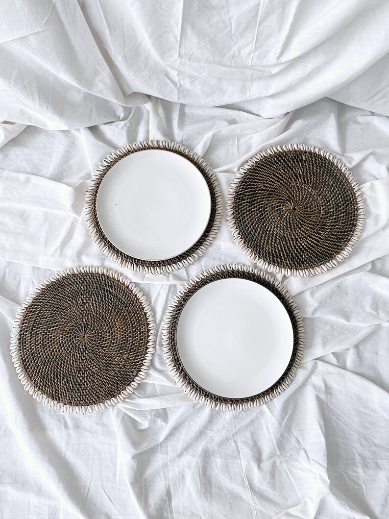 Dark Brown Rattan Shell Placemats Shell Placemats Straw Etsy