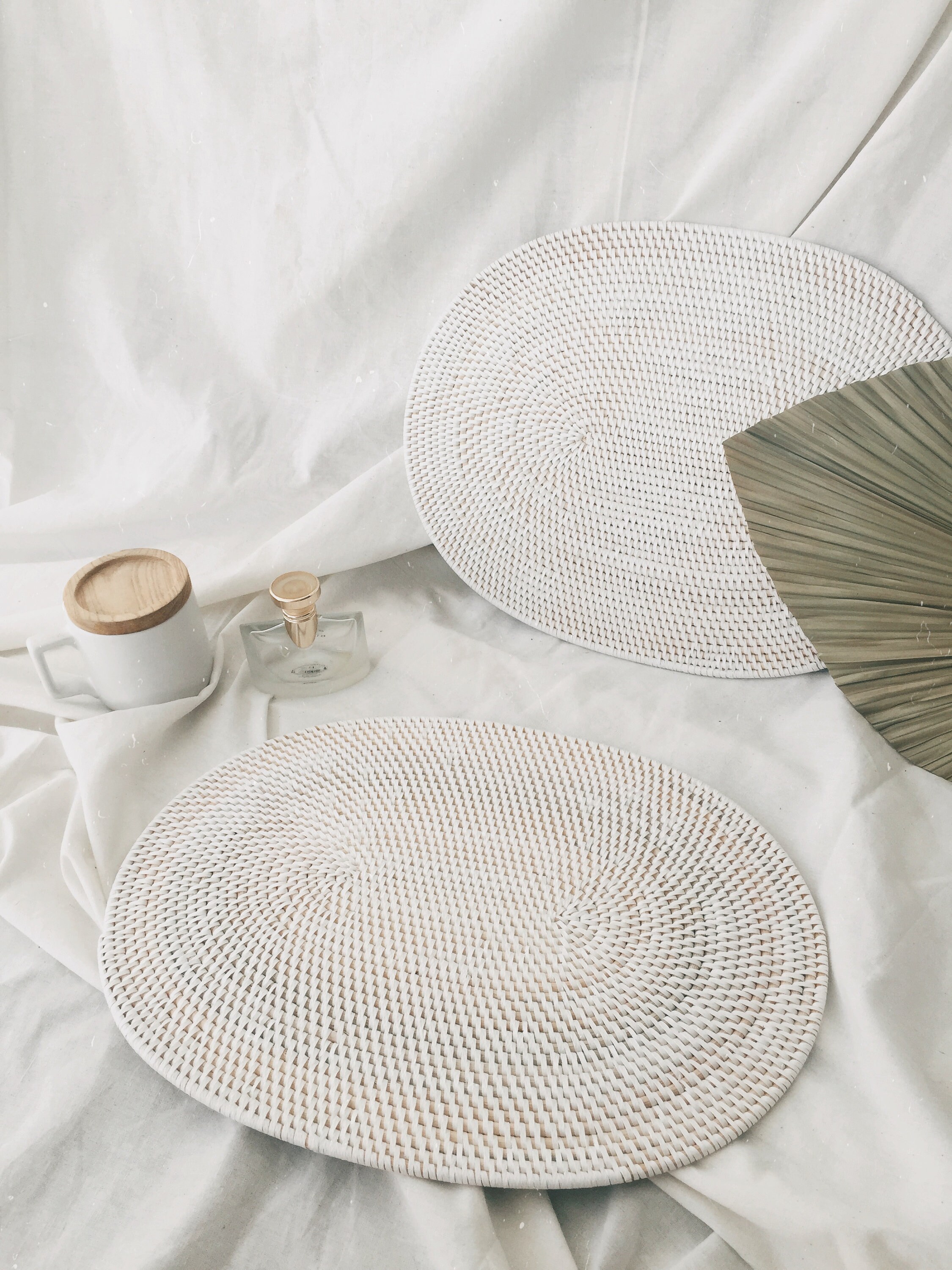 Oval White Rattan White Color Placemats Dining Table White Etsy