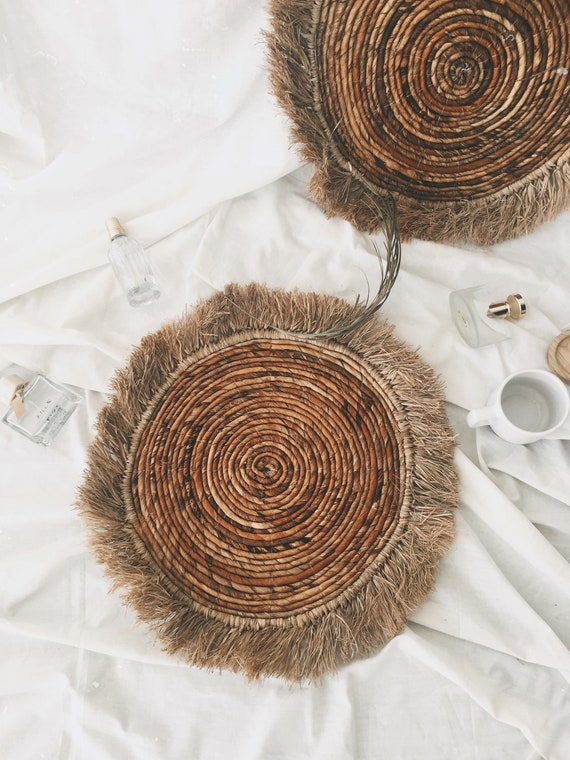 Banana Bark Bohemian Fringe Wall Decor, Boho Placemats and Wall Decor,Rustic and Farmhouse Decoration,Natural Material Home Decor,Wicker Art