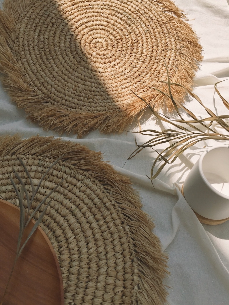 Natural Placemats Boho Placemats Fringe Placemats Handwoven Etsy