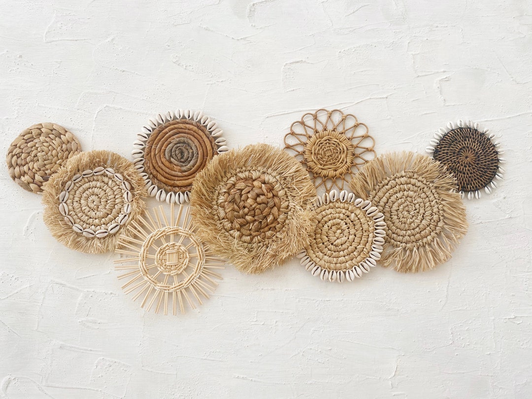 Set of 9 Mini Boho Wall Basket & Wall Decor Small Natural Etsy