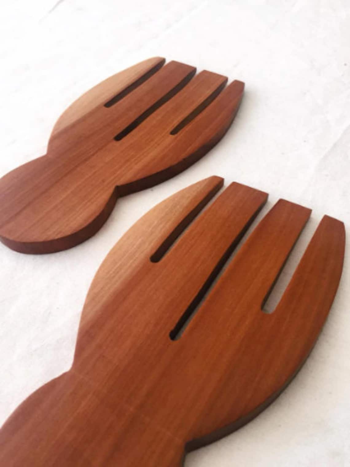 Set of 2 Wooden Salad Hands Wood Salad Serves Salad Tosser Etsy