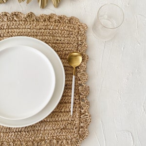 Scallops Square Natural Placemats, Flower Raffia Boho Placemats, Raffia Placemats & Table Charger, Placemats for Event, Square Placemats