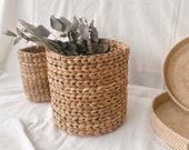Set of 2 Vintage Woven Flower Pot Holder, Basket Eco friendly, Round Sustainable Basket, Wicker Natural handmade Handicraft Vintage Storage