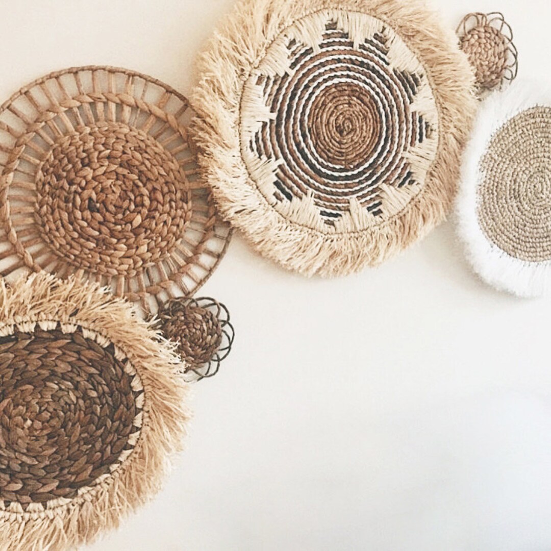 Set of 7 Boho Wicker Wall Baskets: Natural Woven Decor - Etsy