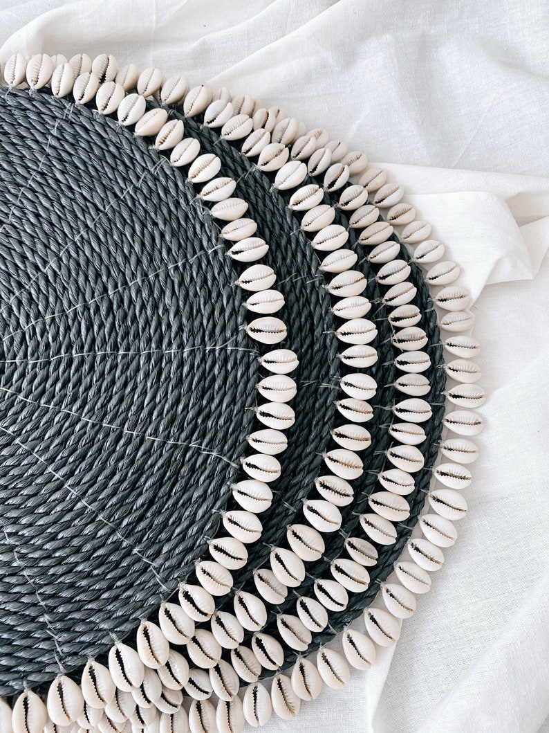 Black Shell Placemats Straw Wicker Placemats Bali Placemats Etsy