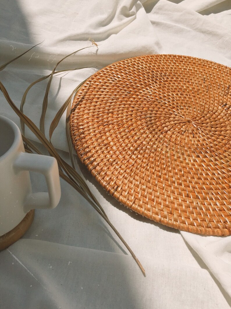 Honey Round Rattan Placemats Honey Natural Color Placemats Etsy