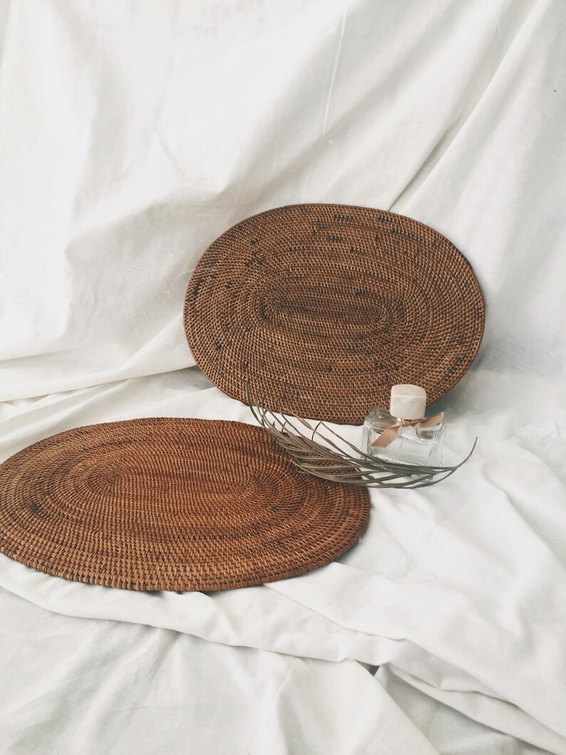 Oval Ate Placemats Small Rattan Material Small Rattan Etsy
