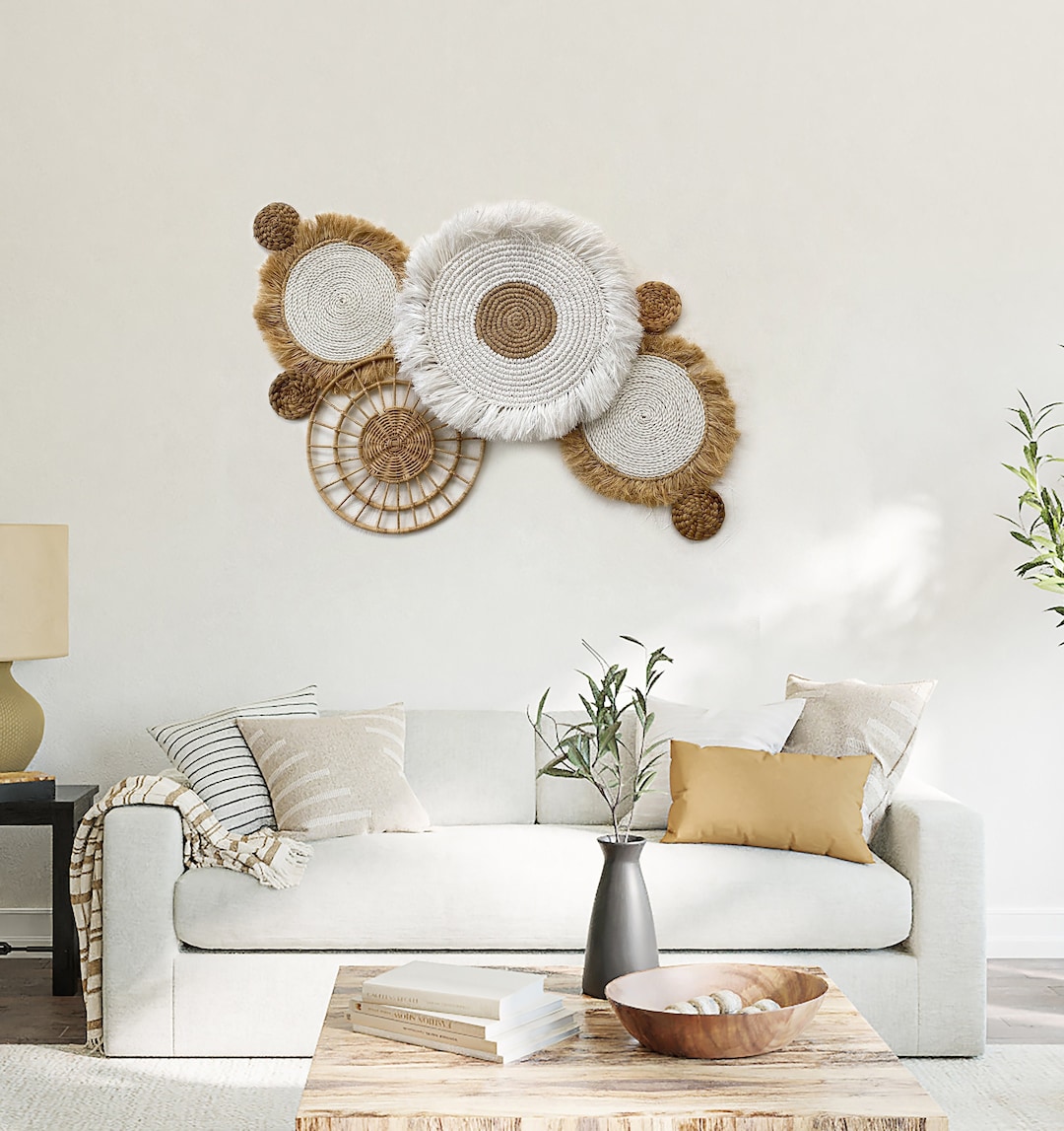 Set of 8 Boho White Wall Basket With Fringe Christmas Wall Etsy