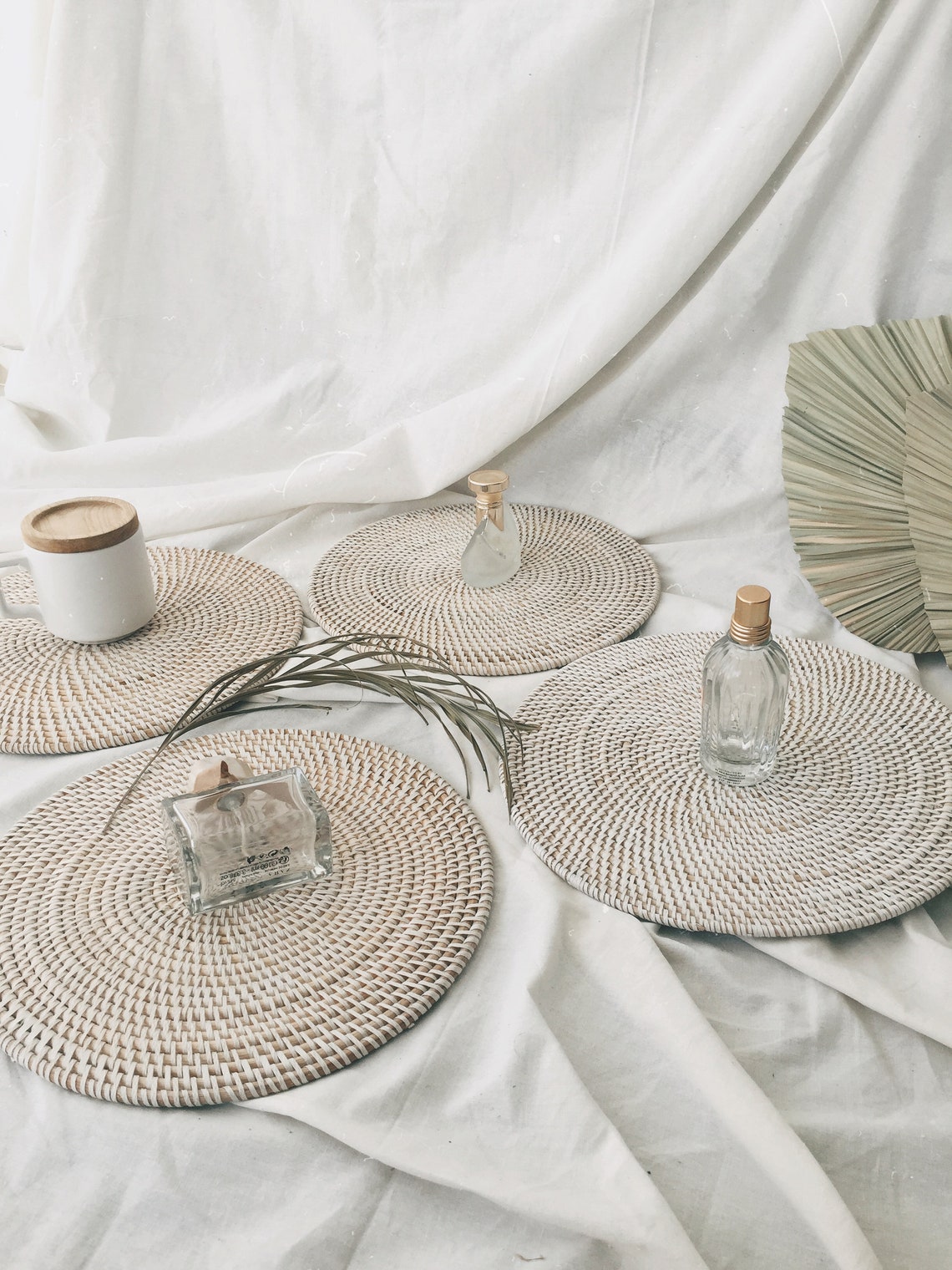 Round White Rattan PlacematsWhitewashed Color Placemats Etsy