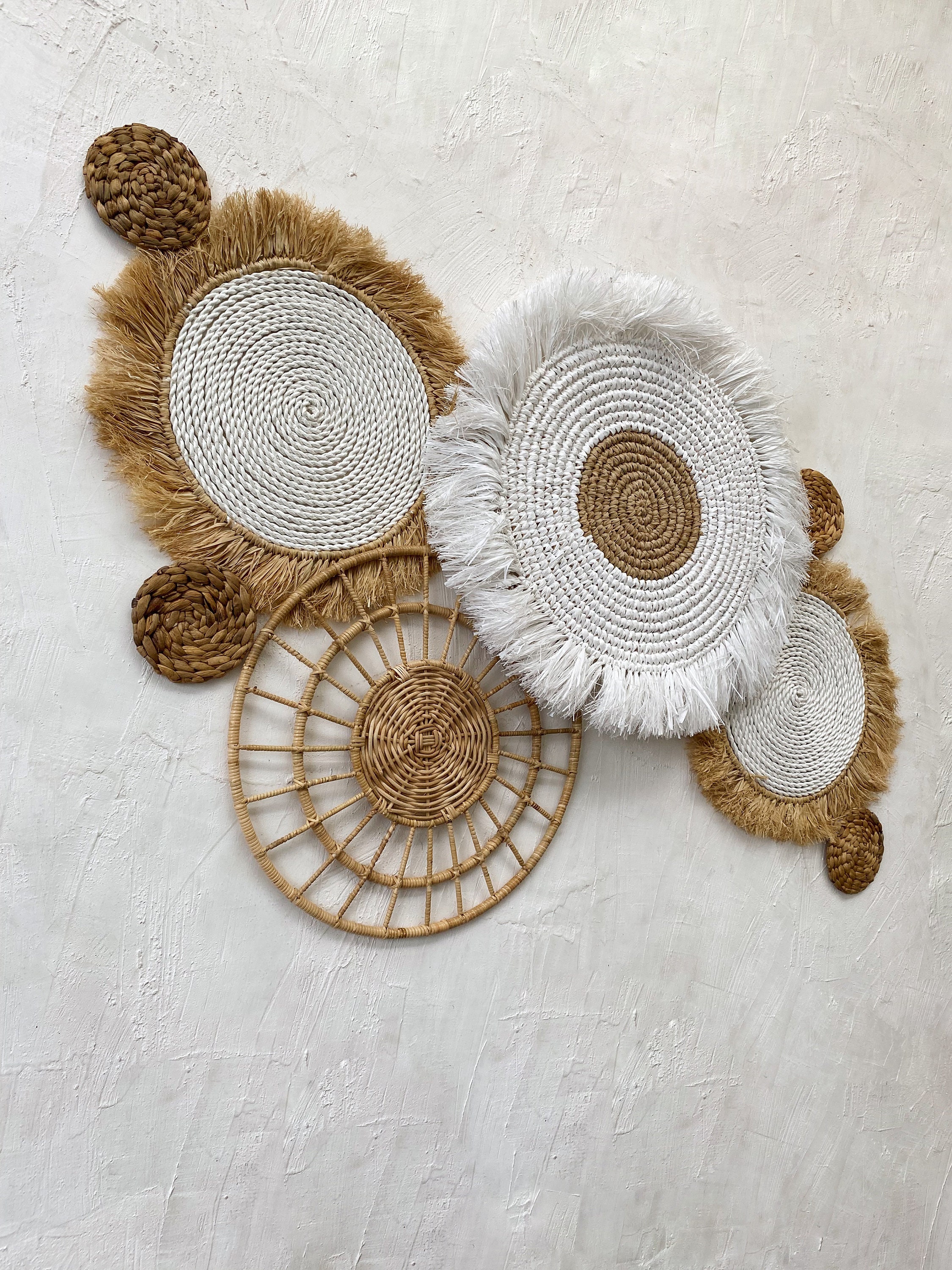Set of 8 Boho White Wall Basket With Fringe Christmas Wall Etsy