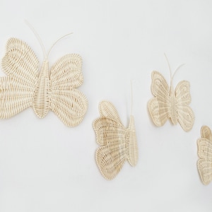 Set of 2 Butterfly Rattan Decorations, Butterfly Nursery Decoration, Natural Rattan Wicker Wall Decor, Kids Room Decoration,Kids Wicker Toys