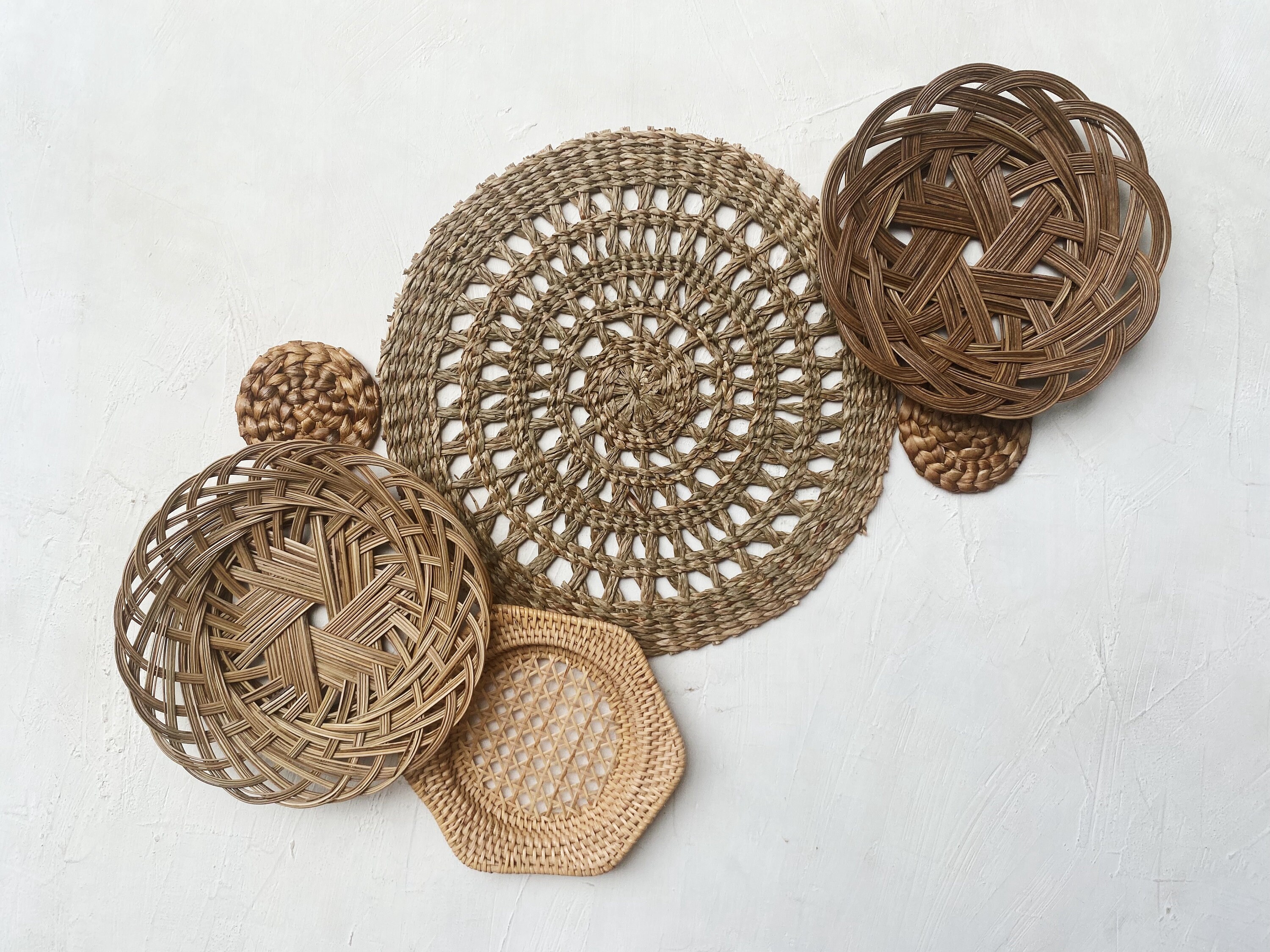 Boho Woven Wall Basket Set: Natural Wicker Decor, Set of 6 - Etsy