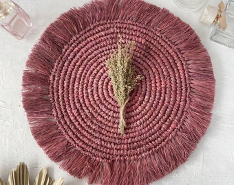 Earthy Red Raffia Placemats, Boho Placemats,Fringe Placemats,Raffia Placemats & Table Charger,Placemats for Round Table,Red Raffia Placemats