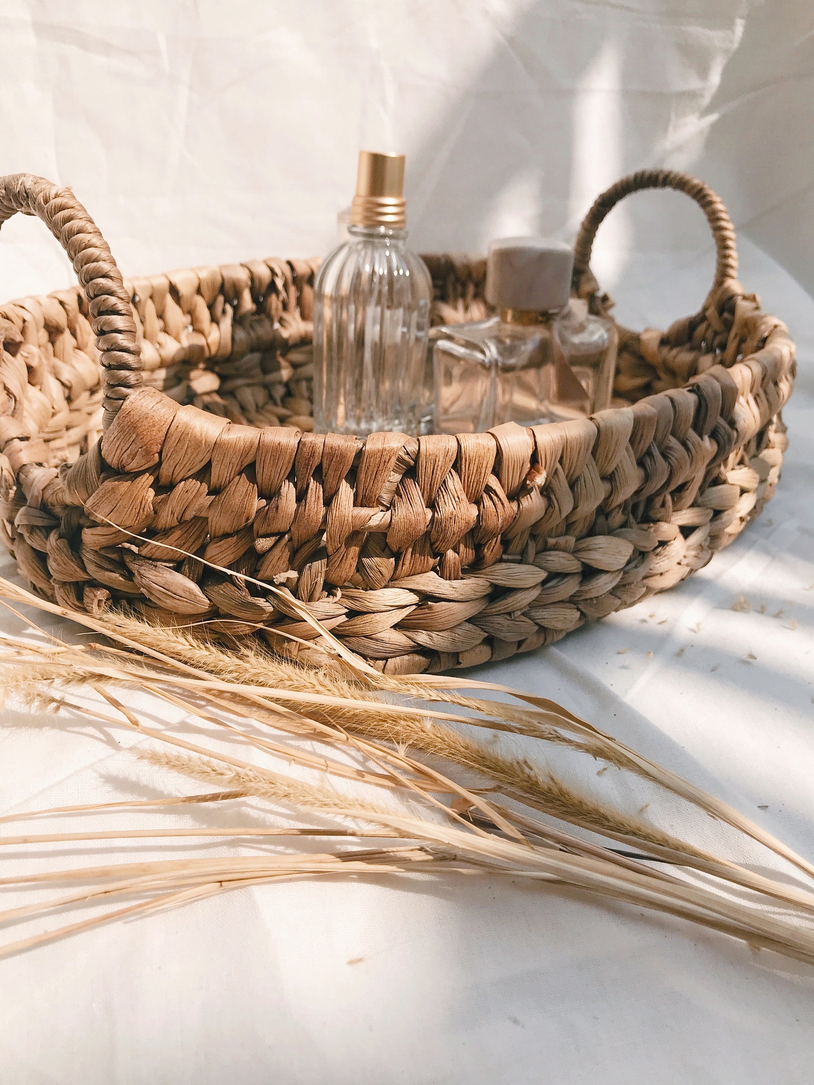 Oval Boho Tray Straw Serving Tray Woven Tray With Handle Etsy