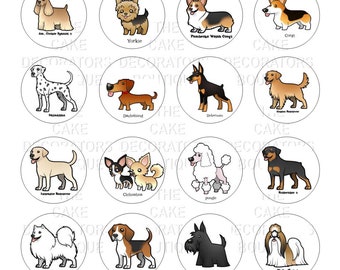 Rice Paper Cupcake Topper Edible Fairy Cake Toppers 24 Dog Dogs Breeds Wafer