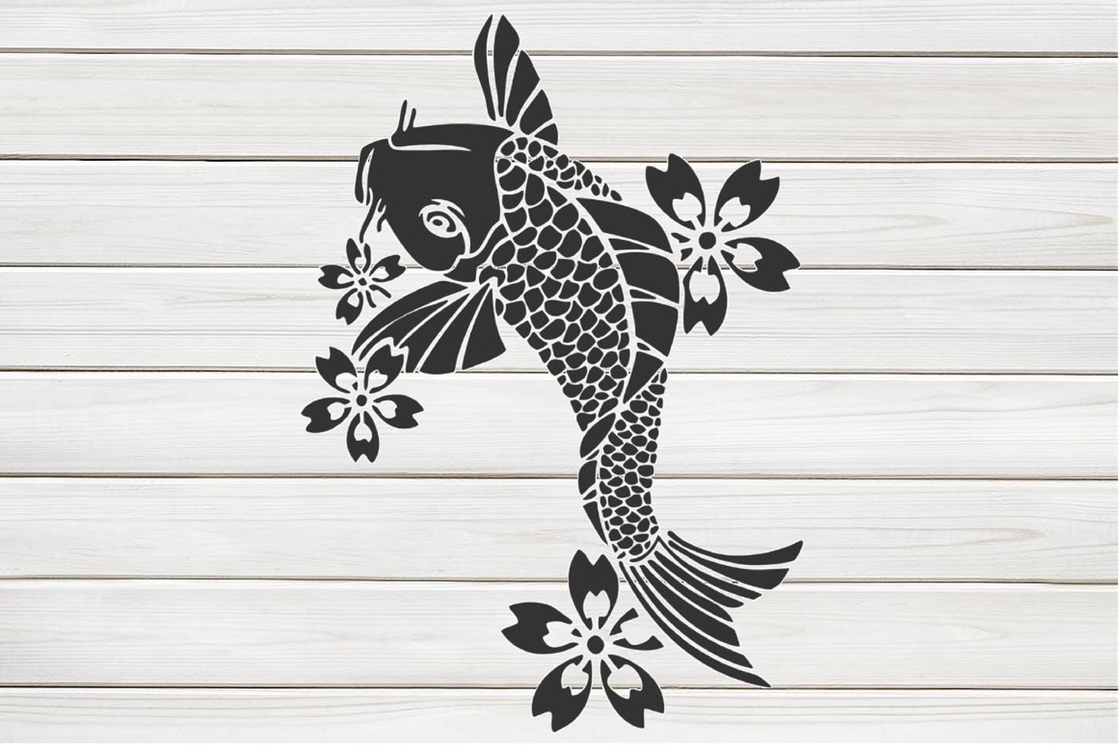 Koi Fish in Pond Flower Stencil Model Template Design Print Etsy