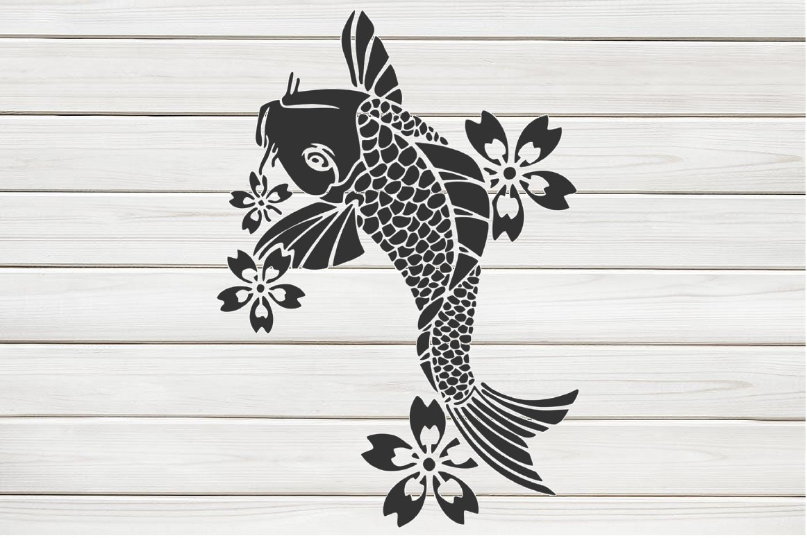 Koi Fish in Pond Flower Stencil Model Template Design Print Etsy UK Koi Fish in Pond Flower Stencil Model Template Design Print Etsy UK