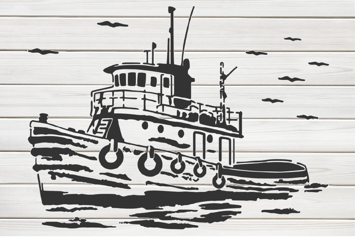 Sea Fishing Boat Stencil Model Template Design Print Digital Etsy