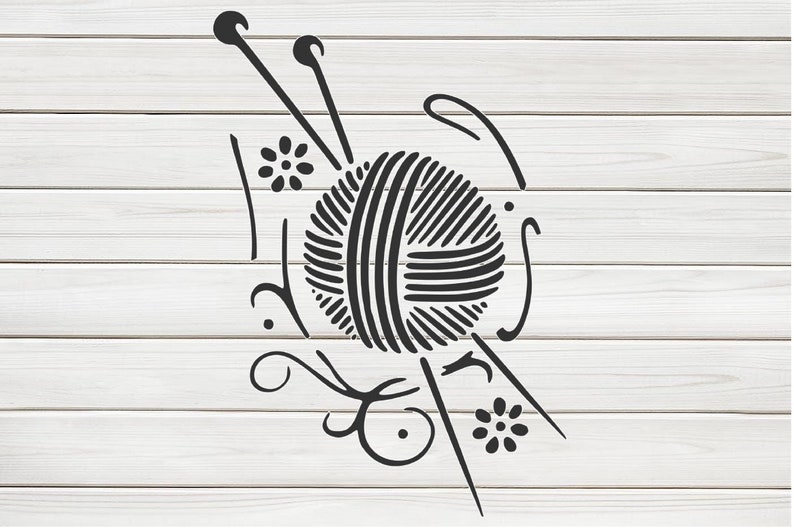 Knitting Needles Wool Yarn Stencil Model Image Design Print Etsy