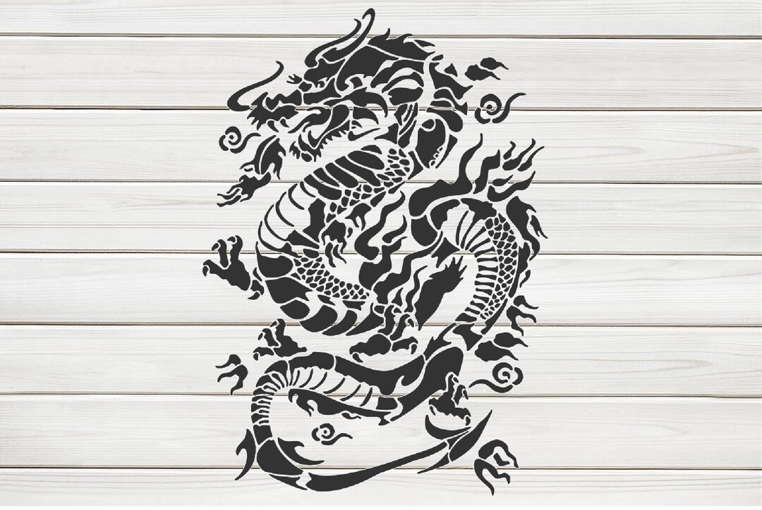 Majestic Chinese Dragon Stencil Model Design Print, Digital Download Clipart Graphic for Dyi