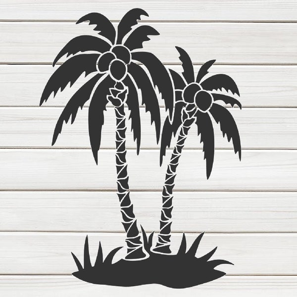 Two Palm Coconut Tree Stencil Model Image design print Digital Download ClipArt Graphic Dyi craft furniture Wall Deco Vector SVG PNG DXF