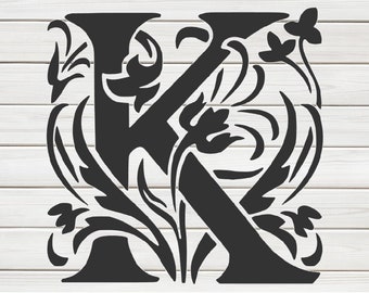 Initial Letter K Stencil Model Image design print Digital Download ClipArt Graphic Dyi craft furniture Wall Deco Vector SVG PNG DXF