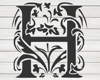Initial Letter H Stencil Model Image design print Digital Download ClipArt Graphic Dyi craft furniture Wall Deco Vector SVG PNG DXF