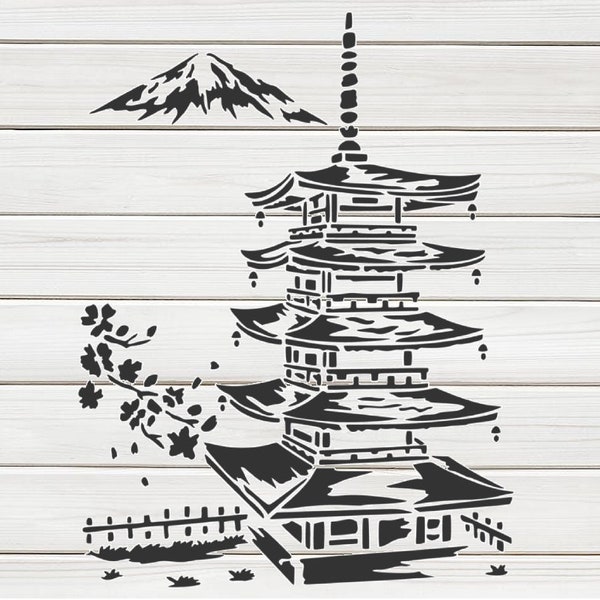 Japanese Zen Temple Stencil Model Image design print Digital Download ClipArt Graphic Dyi craft furniture Wall Deco Vector SVG PNG DXF