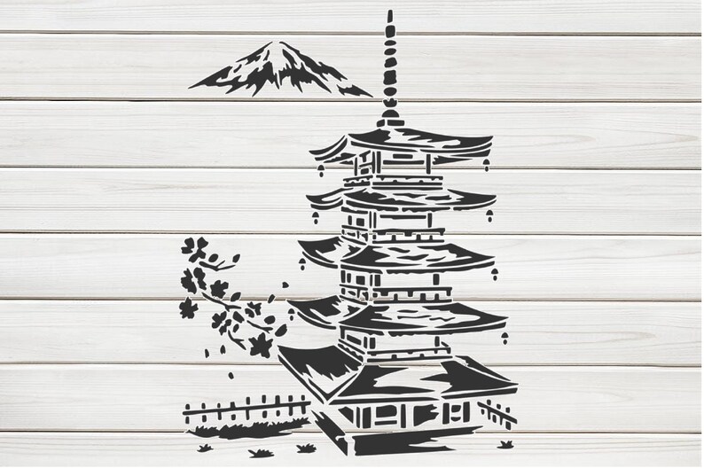 japanese zen temple stencil model image design print digital etsy