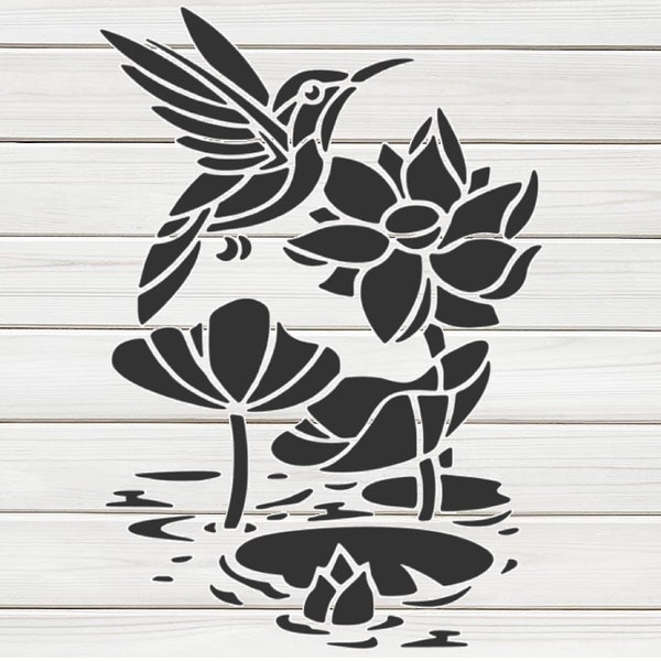 Bird Lotus Flower Plant Stencil Model Image design print Digital Download ClipArt Graphic Dyi craft furniture Wall Deco Vector SVG PNG DXF