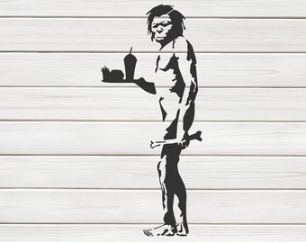 Banksy Prehistoric Man Stencil Model Image design print Digital Download ClipArt Graphic Dyi craft furniture Wall Deco Vector SVG PNG DXF