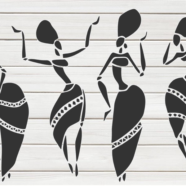 Femmes africaines Tribal Stencil Model Image design print Digital Download ClipArt Graphic Dyi craft furniture Wall Deco Vector SVG PNG DXF